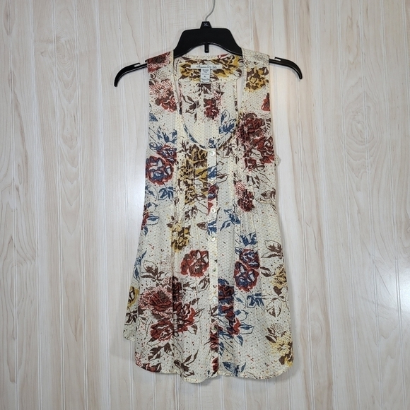 American Rag cie Cream Floral Button-Down Tunic Top Sz Med - Picture 1 of 3